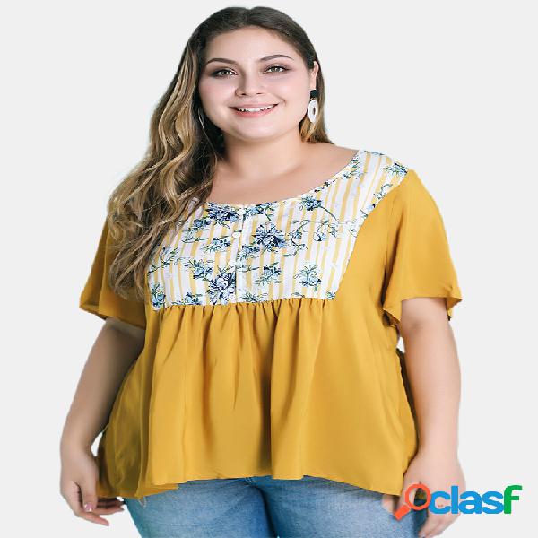 Blusa estampada flores manga curta casual