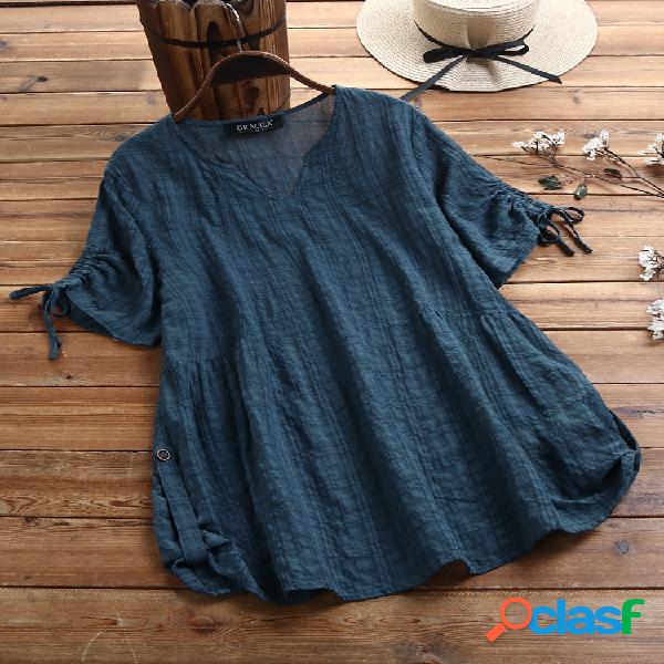Blusa xadrez com decote em v de manga curta