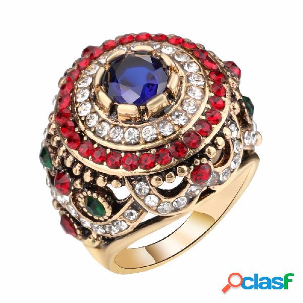 Bohemian Anéis de Dedo Opal Banhado A Ouro Azul Resina