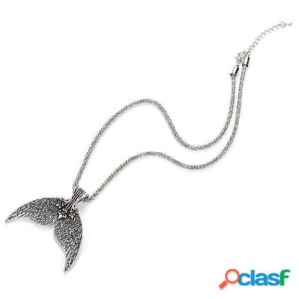 Bohemian Antique Silver Sereia Cauda Pingente Colares para