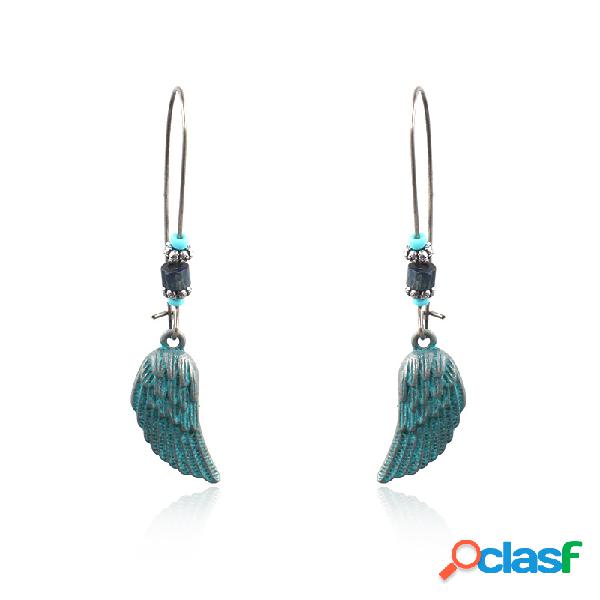 Bohemian Blue Green Feather Forma Dangle Brincos Flor Folha