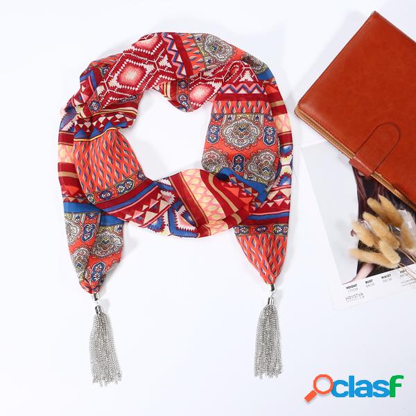 Bohemian Chiffon Scarf Printed Silk Scarves Tassels Pendant