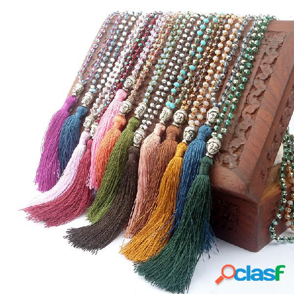 Bohemian Handmade String Beads Crystal Tassel Pingente Colar
