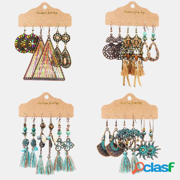 Bohemian Handmade Tassel Pingente Conjunto de brinco