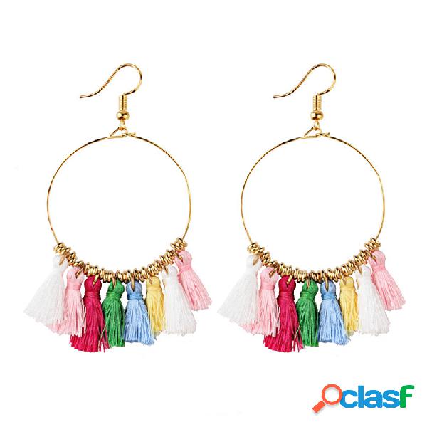 Bohemian Sector Shape Tassel Pendant Big Hoop Earrings