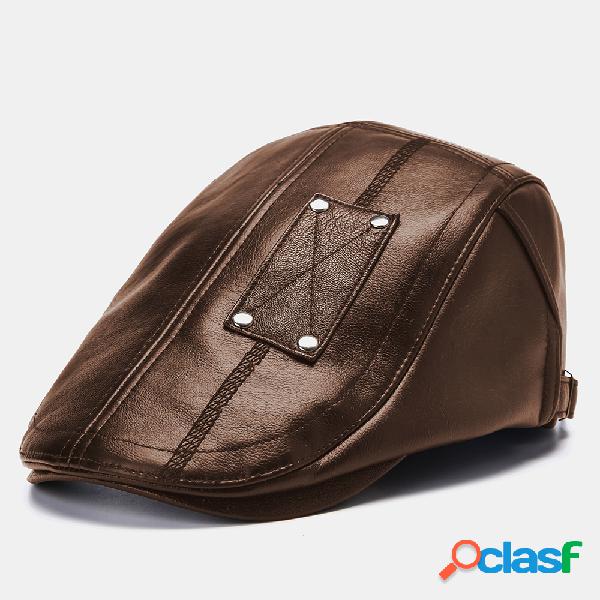 Boina de couro PU dos homens Caps Casual Artificial Leather