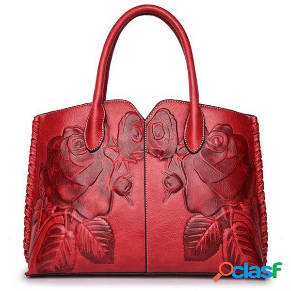 Bolsa Retro PU Couro Peônia em Relevo Estilo Chinês