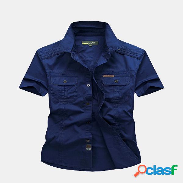 Bolsos no peito duplos casuais camisas de trabalho de