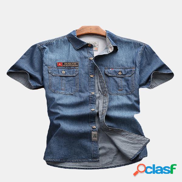 Bolsos no peito para trabalho Loose Denim Shirts for Men