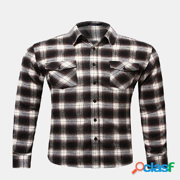 Bolsos no peito verificados Business Casual Camisa para