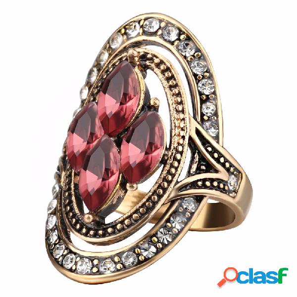 Boêmio Anéis de Dedo Red Gemstone Cristal Oco Oval