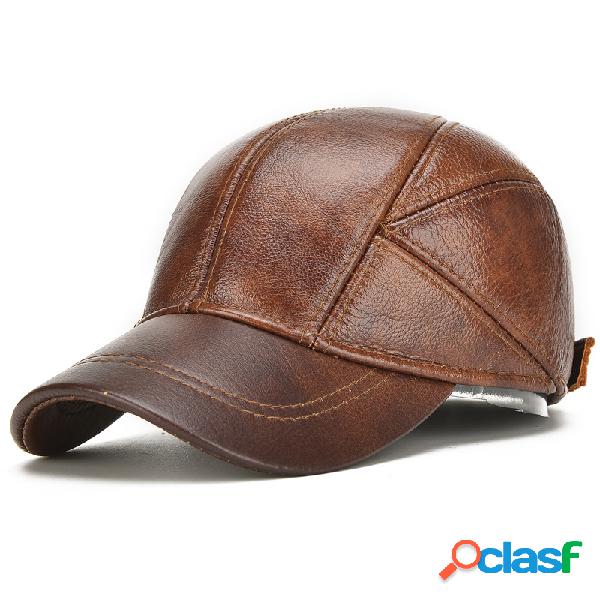 Boné Baseball Masculino de Couro Real Com Flap de Orelhas