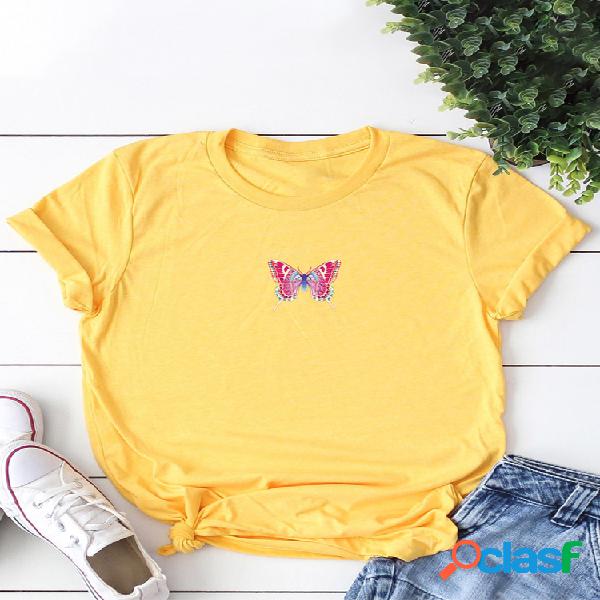 Borboleta Imprimir manga curta O-pescoço T-shirt para as