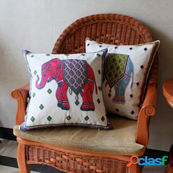 Bordado elefante indiano travesseiro Caso fronhas