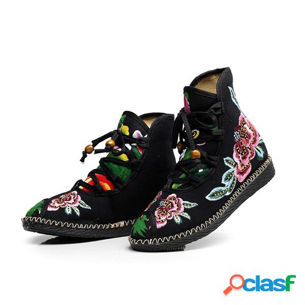 Botas Vintage Estampa Floral com Cadarço