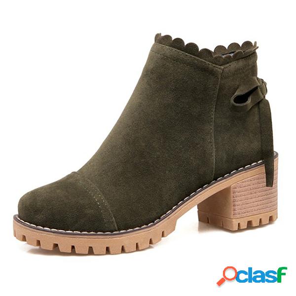 Botas curtas de salto alto com zíper e bowknot