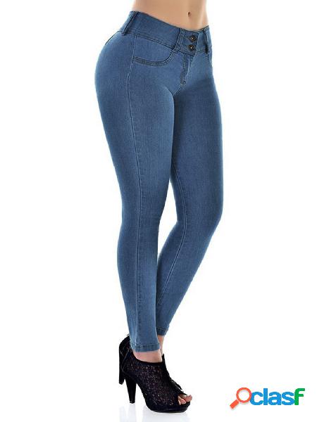 Botão Design Super Stretch Denim Jeans
