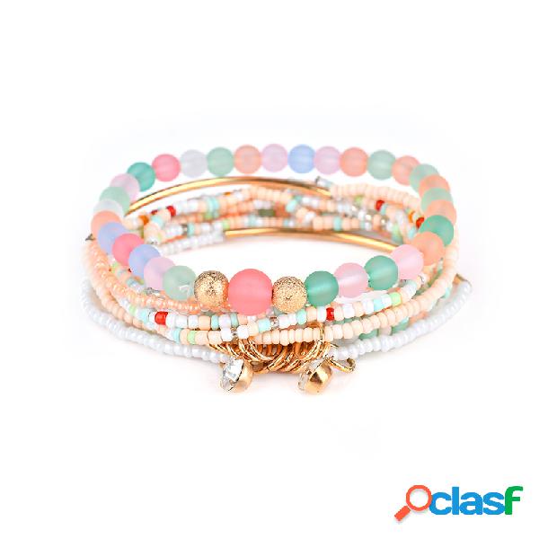 Bracelete Bohemian das mulheres Rhinestone Beads Multilayer