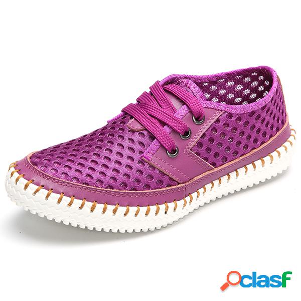 Breathable Mesh Lace Up Soft Sole Flat Sapatos casuais para