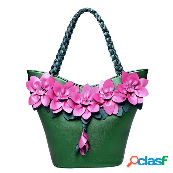 Brenice Balde de decoração de flor de couro Bolsa