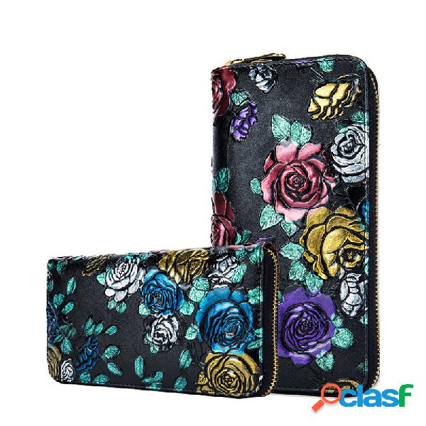 Brenice Carteira Longa Floral Zíper Rosa em Relevo