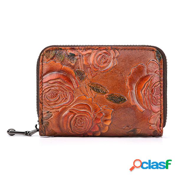 Brenice Carteira Vintage Casual Floral Couro Genuíno