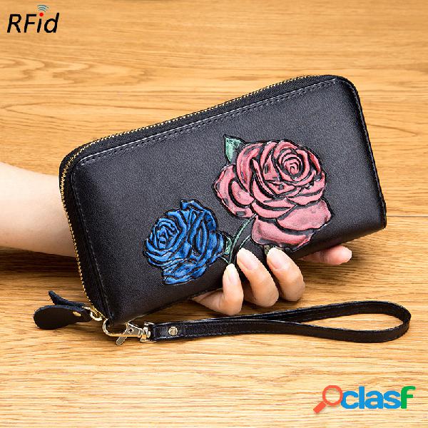 Brenice Embossed Rose RFID Carteiras Vintage 36 Card Holder