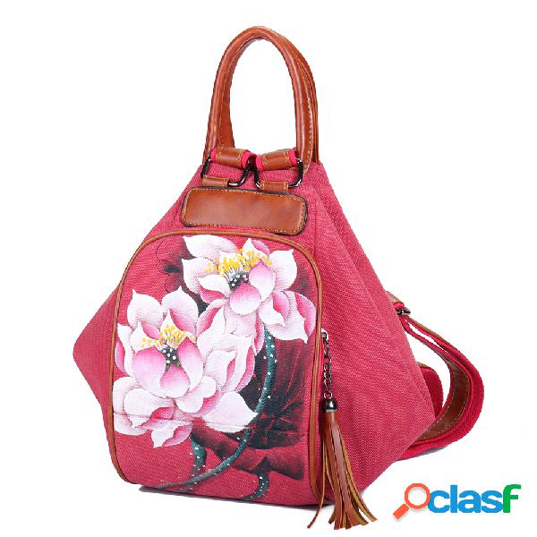 Brenice Mulheres Canvas Backpack Travel Bags Imprimir