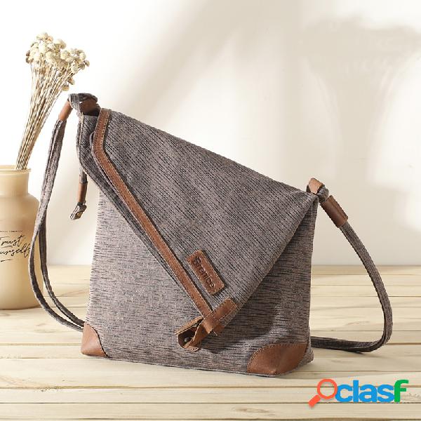 Brenice Retro Canvas Casual Couro Genuíno Ombro Bolsa