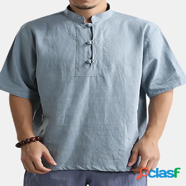 Camisa Masculina de Verão Vintage de Estilo Chinês de Cor