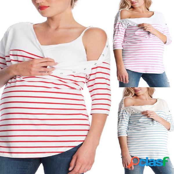 Camisa da maternidade da blusa da listra com projeto