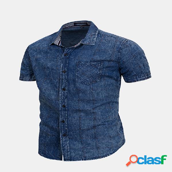 Camisas casuais de bolso com mangas de denim para homens