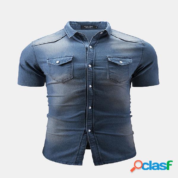 Camisas de ganga Slim Fit de lapela com colar único e