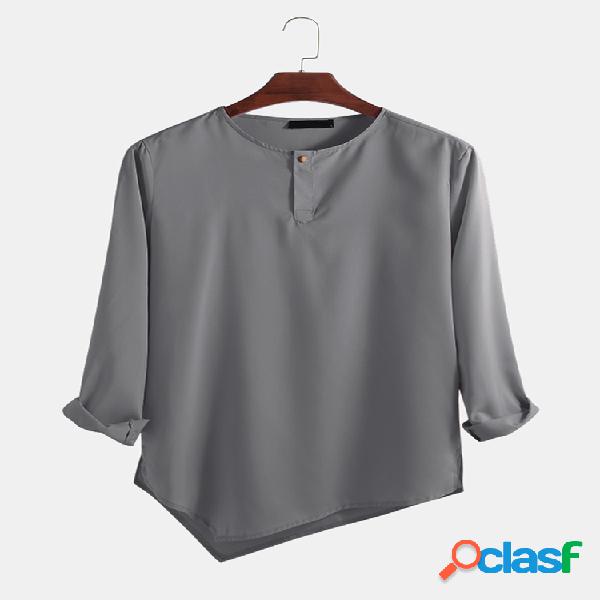 Camisas de manga comprida para homens Irregular Hem Loose
