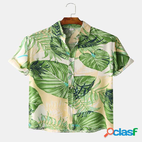 Camisas de manga curta com estampa tropical respirável