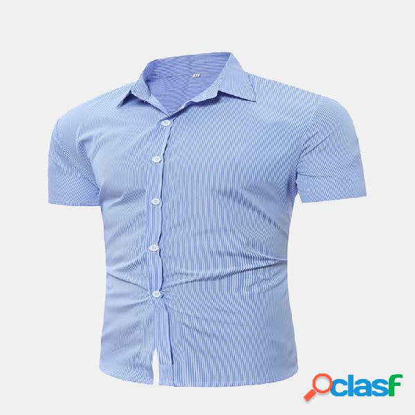 Camisas de manga curta slim fit listrado para homens