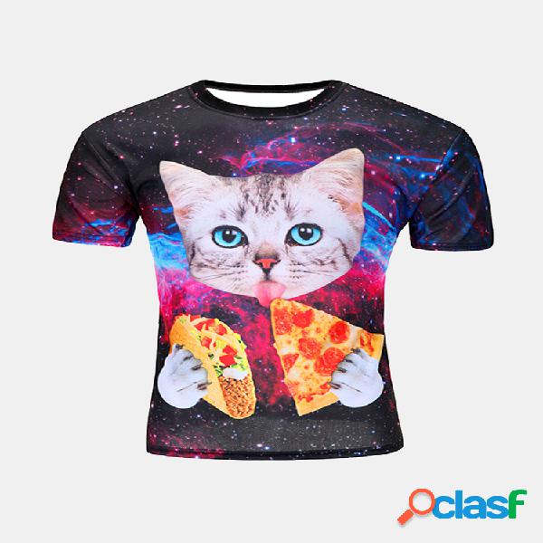 Camiseta Personalizada Masculina Gato Estampado Secagem