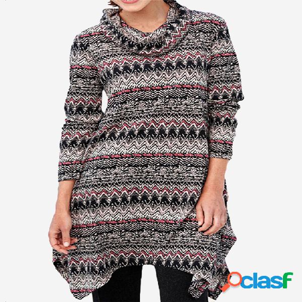 Camisola de comprimento médio de gola alta com riscas