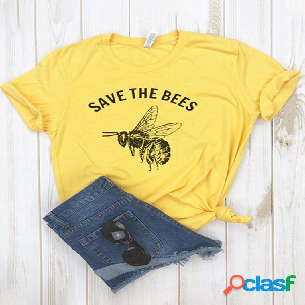Carta Bee O-pescoço de manga curta T-shirt Casual Para