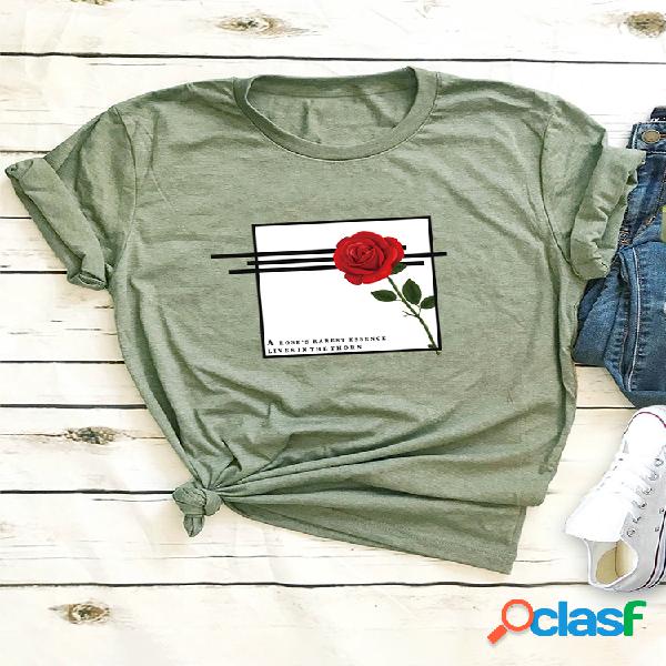 Carta Flor Rosa Imprimir T-shirt de manga curta para