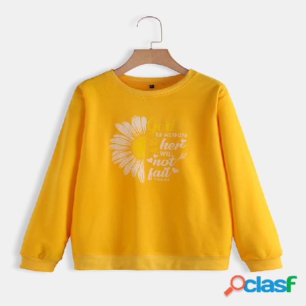 Cartas flor imprimir gola blusa casual