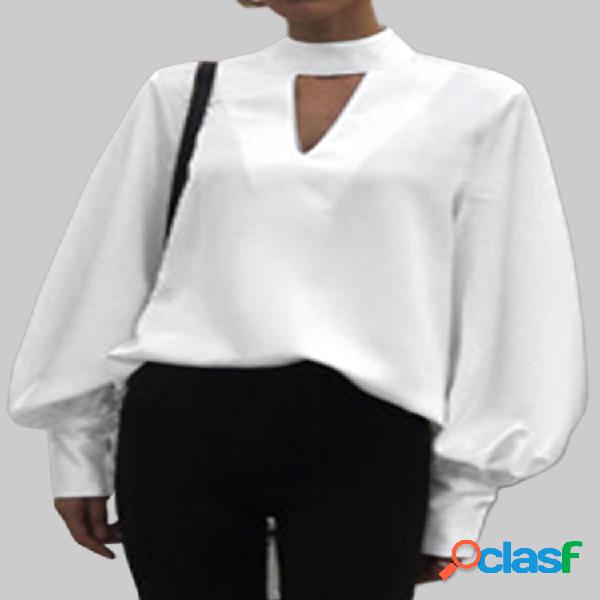 Casual Bubble Sleeve Solid Color Plus Blusa de tamanho