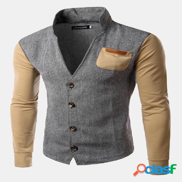 Casual Elegante Stand Collar Patchwork Chest Pockets Casacos