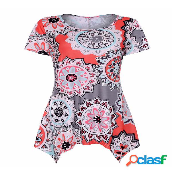Casual Impresso Irregular T-shirts para Mulheres