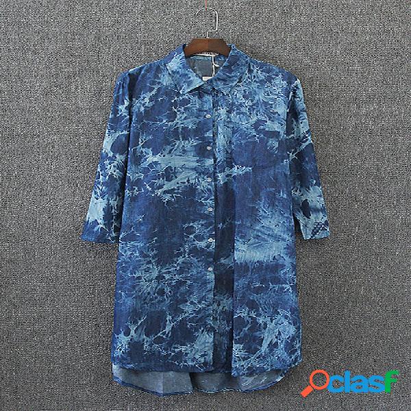 Casual Lapel Tie Dye Long Blouse For Women