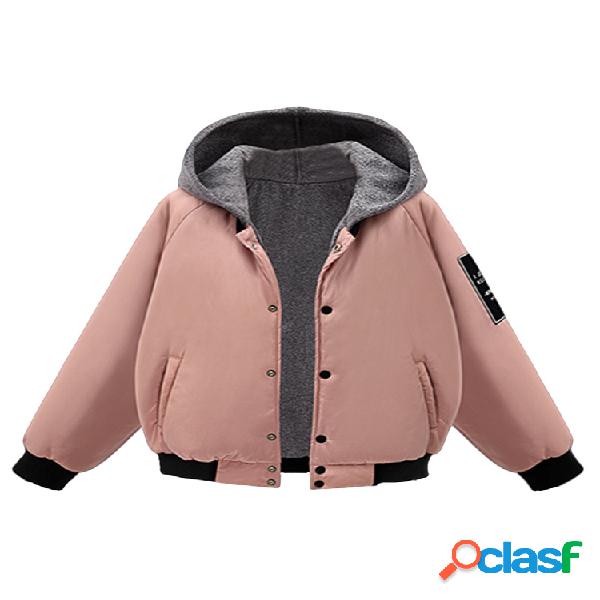 Casual Letter Print Patchwork Hooded Women Padded Coats