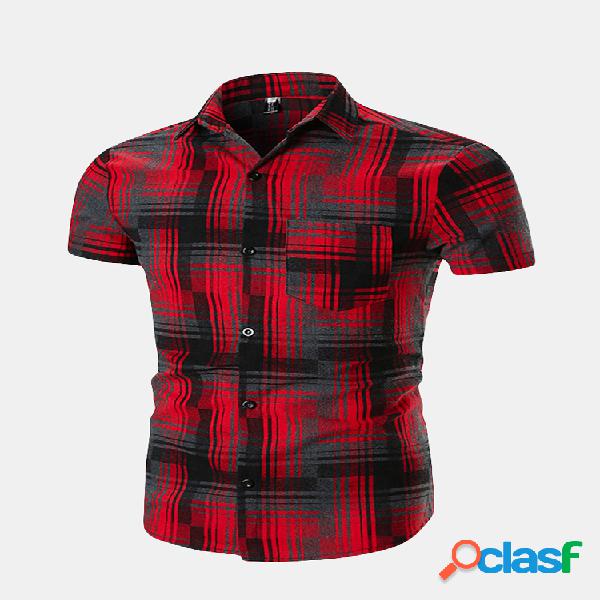 Casual Pocket Patchwork Plaid Designer Camisas de manga