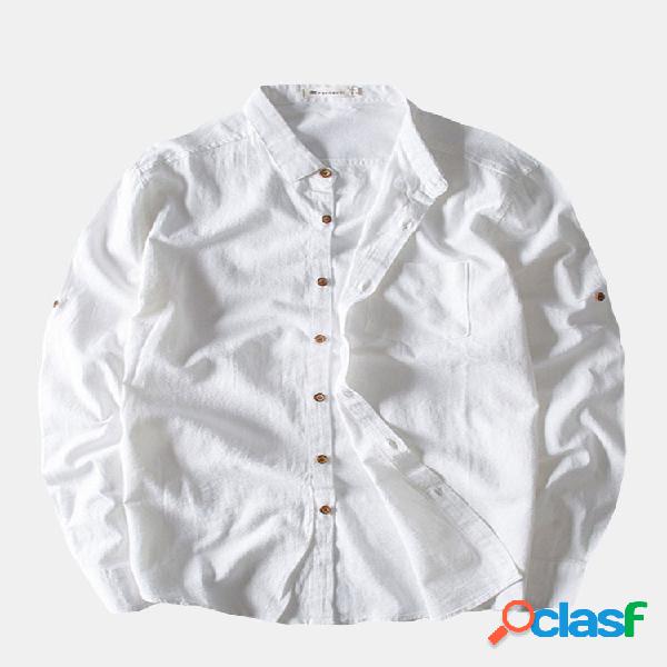 Casual Pocket Pocket Cotton Loose Linen Shirts for Men