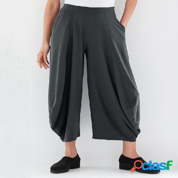 Casual Sólidos Pocket Elastic Waist Pant For Women