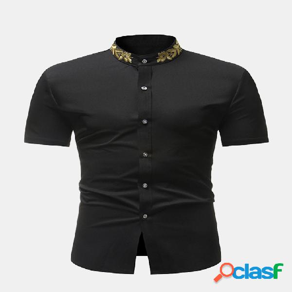 Casual Slim Stand Collar impressão camisas para homens